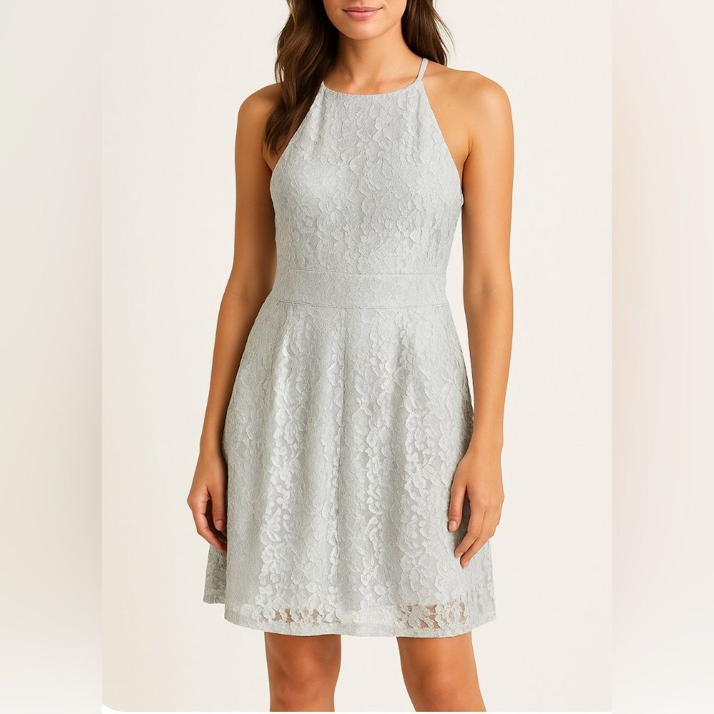 B. Darlin Cream Lace Halter Dress Sparkle Lace Over Nude Color Lining. Size 7/8